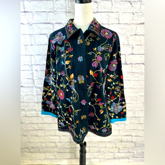 The Quacker Factory Embroidered Floral & Butterfly Jacket — Women’s Size S - Picture 1 of 13